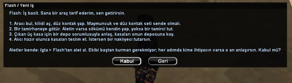 Flash işi anlatıyor: aracı bul, kilidi aç, düz kontak, tamirhane, depo, alıcı. Kabul ya da geri.