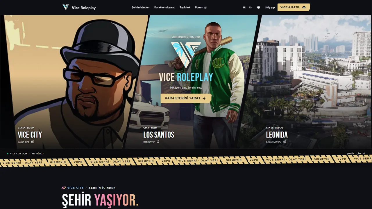 The viceroleplay.com home page.