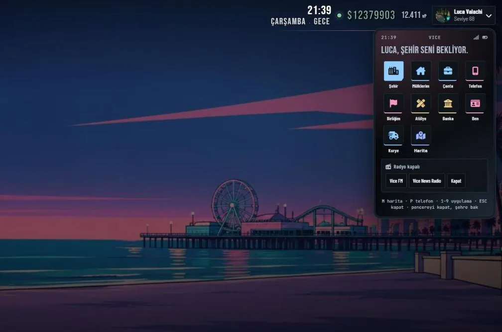 The game screen in Vice.